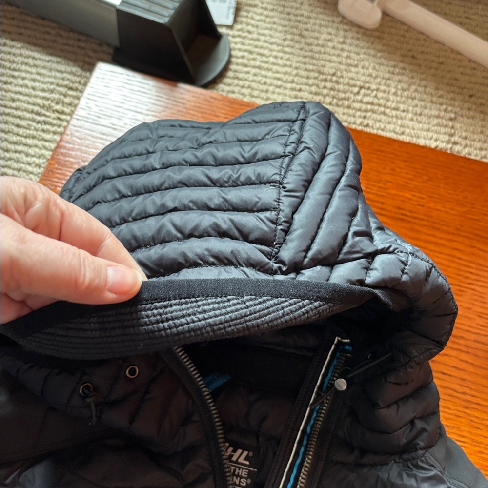 KUHL Born In The Mountains Silver Oak black hooded down vest. Pockets. Size sm - Picture 10 of 16